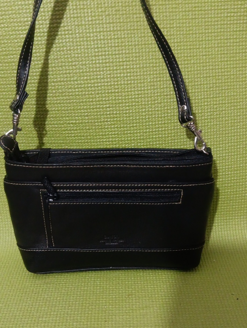 Buxton Black Leather Crossbody Bag with Contrast Stitching